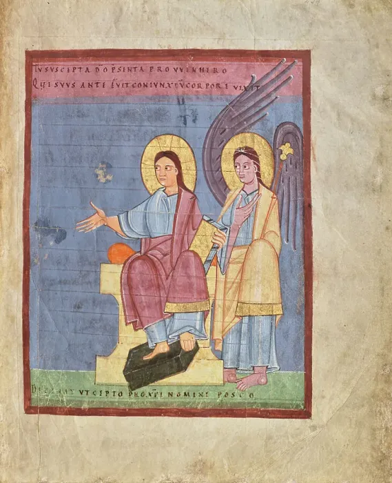 Framed Print : Christ and Saint Michael, shortly after 1053. Creator: Unknown Framed Print : Christ and Saint Michael, shortly after 1053. Creator: Unknown
