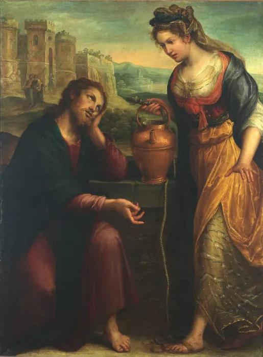 Framed Print : Christ and the Samaritan Woman, 1607. Creator: Fontana, Lavinia (1552-1614) Framed Print : Christ and the Samaritan Woman, 1607. Creator: Fontana, Lavinia (1552-1614)