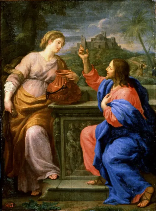 Framed Print : Christ and the Samaritan Woman at Jacobs Well. c. 17th century. Artist: Carlo Maratta Framed Print : Christ and the Samaritan Woman at Jacobs Well. c. 17th century. Artist: Carlo Maratta