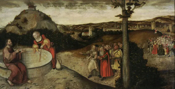Framed Print : Christ and the Samaritan Woman at Jacobs Well, ca 1552 Framed Print : Christ and the Samaritan Woman at Jacobs Well, ca 1552