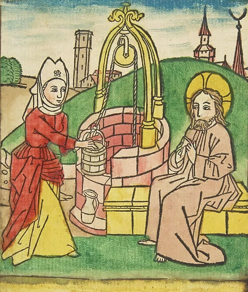 Christ and the Samaritan Woman (Schr. 141c), 15th century. 15th century. Creator: Anon