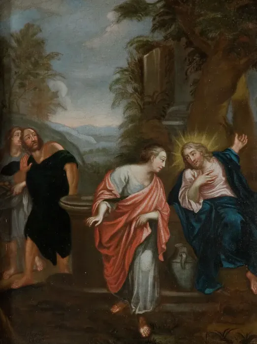Framed Print : Christ and the Samaritan woman, unknown date. Creator: Anon Framed Print : Christ and the Samaritan woman, unknown date. Creator: Anon