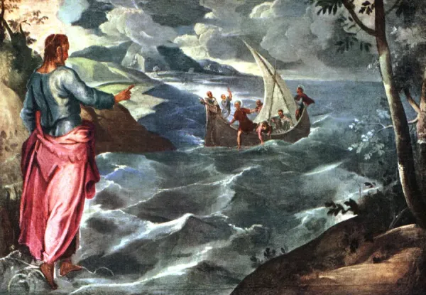 Jesus Calogero 海と船の風景 272/300 Jacopo Tintoretto's Christ at the Sea of Galilee Print, 1925. Art