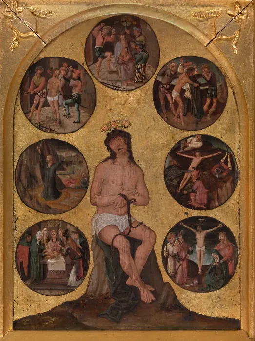 Framed Print : Christ Sitting on the Cold Stone and other Scenes of the Passion, 1st quarter 16th century. Creator: Anon Framed Print : Christ Sitting on the Cold Stone and other Scenes of the Passion, 1st quarter 16th century. Creator: Anon