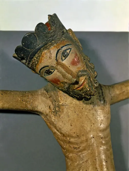 Framed Print : Detail of Christ of Solsona, polychromed carving c. 1300