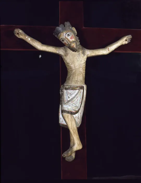 Framed Print : Christ of Solsona, polychromed wood carving, Christ crucified with feet together Framed Print : Christ of Solsona, polychromed wood carving, Christ crucified with feet together