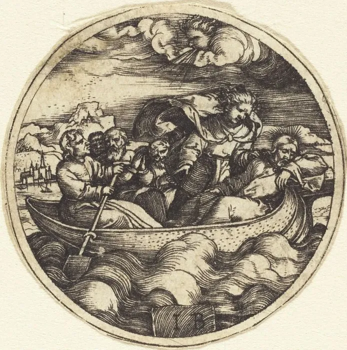 Framed Print : Christ Stilling the Storm. Creator: Master I. B Framed Print : Christ Stilling the Storm. Creator: Master I. B