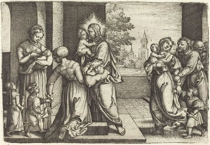 Framed Print : Christ Surrounded by Children. Creator: Georg Pencz Framed Print : Christ Surrounded by Children. Creator: Georg Pencz