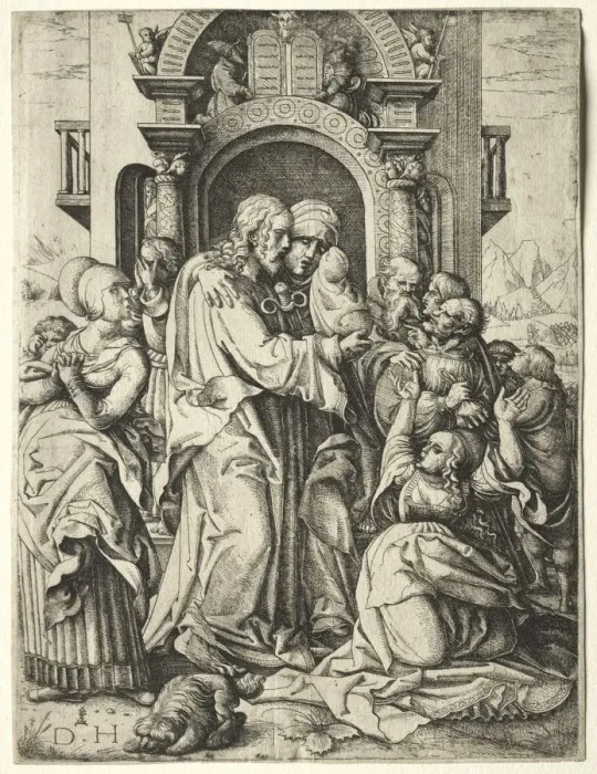 Framed Print : Christ Taking Leave of His Mother. Creator: Daniel I Hopfer (German, c. 1470-1536) Framed Print : Christ Taking Leave of His Mother. Creator: Daniel I Hopfer (German, c. 1470-1536)