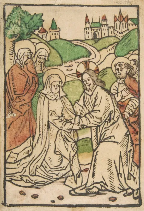 Framed Print : Christ Taking Leave of His Mother (Schr. 639), 15th century. 15th century. Creator: Anon Framed Print : Christ Taking Leave of His Mother (Schr. 639), 15th century. 15th century. Creator: Anon