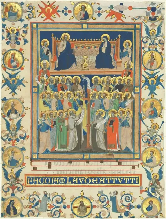 Framed Print : Christ and the Virgin Enthroned with Forty Saints, c. 1340. Creator: Master of the Dominican Effigies Framed Print : Christ and the Virgin Enthroned with Forty Saints, c. 1340. Creator: Master of the Dominican Effigies
