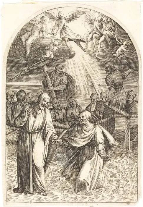 Framed Print : Christ Walking on the Water [second plate], 1608  /  1611. Creator: Jacques Callot