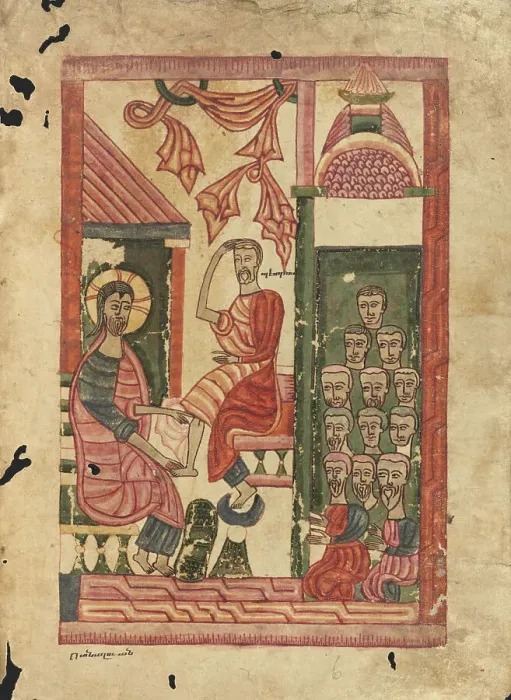 Framed Print : Christ Washing the Apostles Feet; Gospel Book, 1583. Creator: Ghoukas Framed Print : Christ Washing the Apostles Feet; Gospel Book, 1583. Creator: Ghoukas