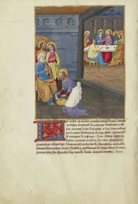 Framed Print : Christ Washing the Apostles Feet and The Last Supper, about 1480-1490. Creator: Master of Guillaume Lambert Framed Print : Christ Washing the Apostles Feet and The Last Supper, about 1480-1490. Creator: Master of Guillaume Lambert