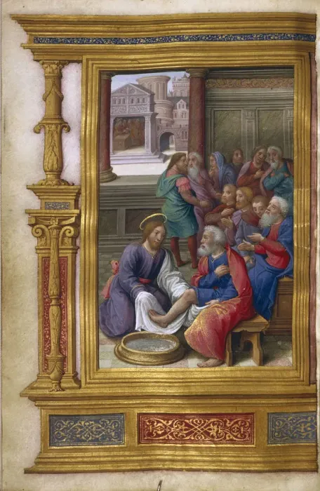 Framed Print : Christ Washing the Feet of the Apostles, 1500-1550. Artist: Master of Claude de France (active 1500-1550) Framed Print : Christ Washing the Feet of the Apostles, 1500-1550. Artist: Master of Claude de France (active 1500-1550)
