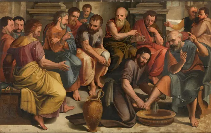 Framed Print : Christ Washing the Feet of the Apostles, 1560. Creator: Lambert van Noort Framed Print : Christ Washing the Feet of the Apostles, 1560. Creator: Lambert van Noort