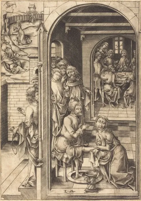 Framed Print : Christ Washing the Feet of the Apostles, c. 1480. Creator: Israhel van Meckenem Framed Print : Christ Washing the Feet of the Apostles, c. 1480. Creator: Israhel van Meckenem