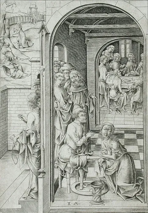 Framed Print : Christ Washing the Feet of the Apostles, c1480. Creator: Israhel van Meckenem Framed Print : Christ Washing the Feet of the Apostles, c1480. Creator: Israhel van Meckenem