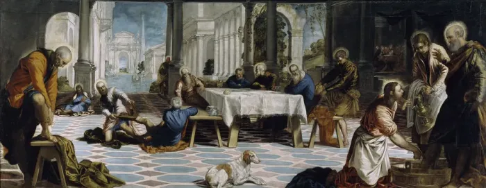 Framed Print : Christ washing the Feet of the Disciples, 1548. Artist: Tintoretto, Jacopo (1518-1594) Framed Print : Christ washing the Feet of the Disciples, 1548. Artist: Tintoretto, Jacopo (1518-1594)