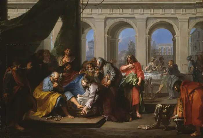 Framed Print : Christ Washing the Feet of His Disciples, 1720  /  30. Creator: Nicolas Bertin
