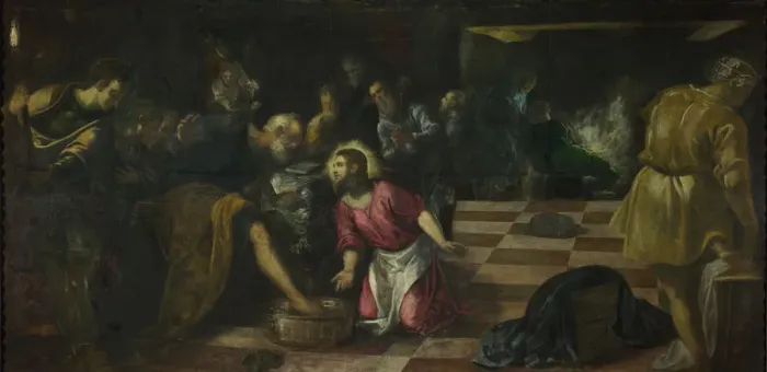 Framed Print : Christ washing the Feet of the Disciples, ca. 1575. Artist: Tintoretto, Jacopo (1518-1594) Framed Print : Christ washing the Feet of the Disciples, ca. 1575. Artist: Tintoretto, Jacopo (1518-1594)
