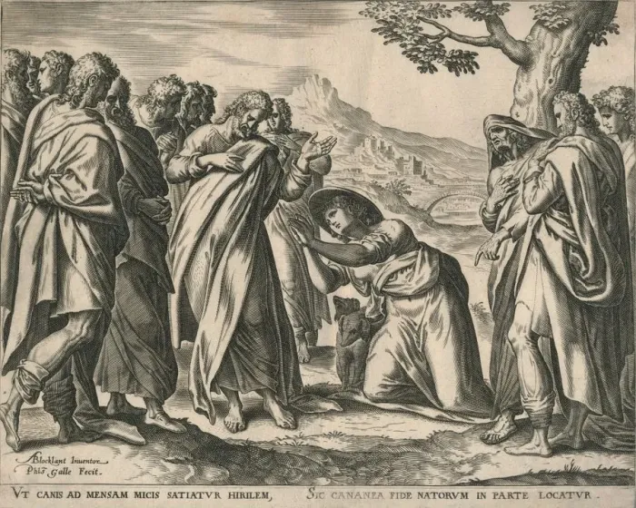 Framed Print : Christ and the Woman of Canaan, c1577-1579. Creator: Philip Galle Framed Print : Christ and the Woman of Canaan, c1577-1579. Creator: Philip Galle