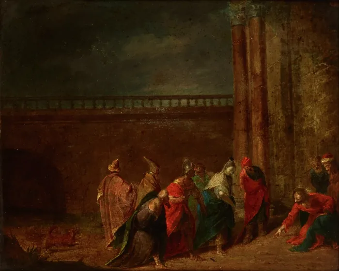 Framed Print : Christ and the Woman Cught in Adultery with Pharisees, 18th century. Creator: Unknown Framed Print : Christ and the Woman Cught in Adultery with Pharisees, 18th century. Creator: Unknown