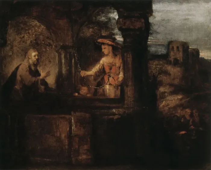 Framed Print : Christ and the Woman of Samaria, 1659. Artist: Rembrandt Harmensz van Rijn Framed Print : Christ and the Woman of Samaria, 1659. Artist: Rembrandt Harmensz van Rijn