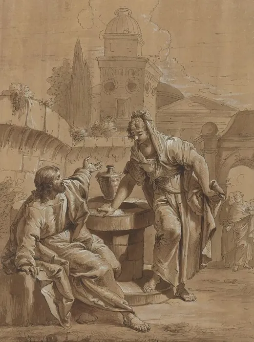 Framed Print : Christ and the Woman of Samaria, 18th century. Creator: Francesco Fontebasso Framed Print : Christ and the Woman of Samaria, 18th century. Creator: Francesco Fontebasso