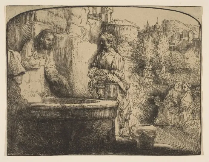 Framed Print : Christ and the Woman of Samaria: an Arched Print, 1658. Creator Framed Print : Christ and the Woman of Samaria: an Arched Print, 1658. Creator