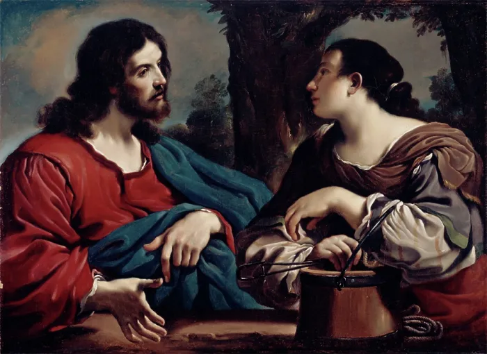Framed Print : Christ and the Woman of Samaria, c1620. Creator: Workshop of Guercino Framed Print : Christ and the Woman of Samaria, c1620. Creator: Workshop of Guercino