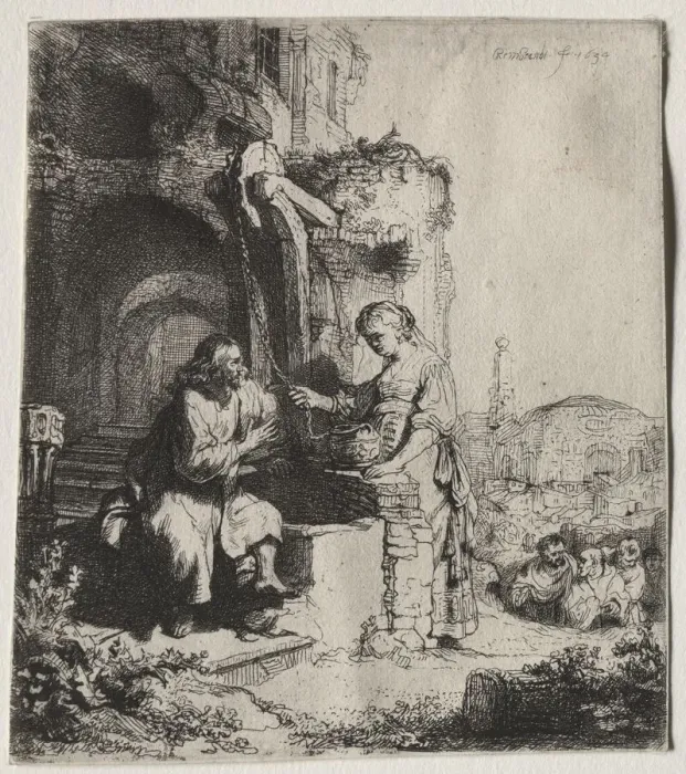 Framed Print : Christ and the Woman of Samaria Among Ruins, 1634. Creator: Rembrandt van Rijn (Dutch, 1606-1669) Framed Print : Christ and the Woman of Samaria Among Ruins, 1634. Creator: Rembrandt van Rijn (Dutch, 1606-1669)