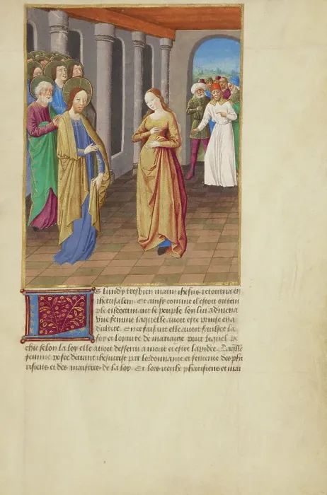 Framed Print : Christ and the Woman Taken in Adultery, about 1480-1490. Creator: Master of Guillaume Lambert Framed Print : Christ and the Woman Taken in Adultery, about 1480-1490. Creator: Master of Guillaume Lambert
