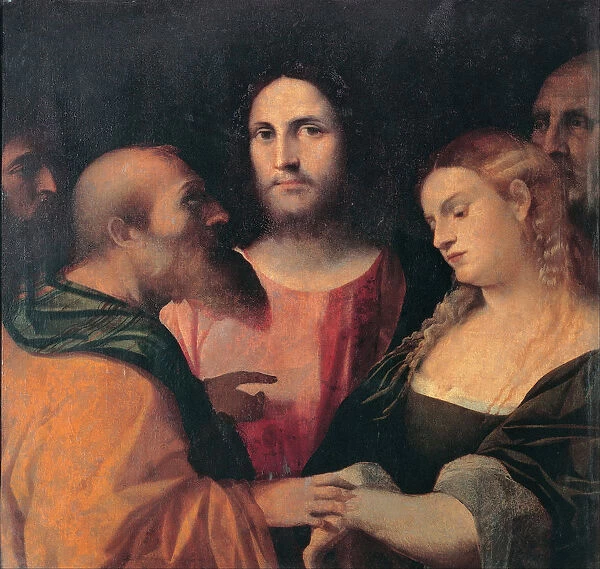 Christ and the Woman Taken in Adultery, 1525-1528. Artist: Palma il Vecchio, Jacopo, the Elder (1480-1528)