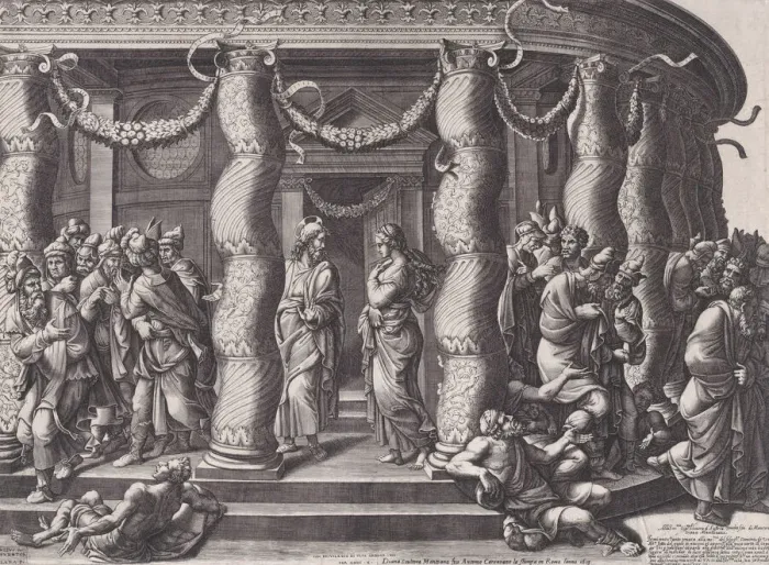 Framed Print : Christ and the woman taken in adultery, 1575 (republished 1613). Creator: Diana Mantuana Framed Print : Christ and the woman taken in adultery, 1575 (republished 1613). Creator: Diana Mantuana