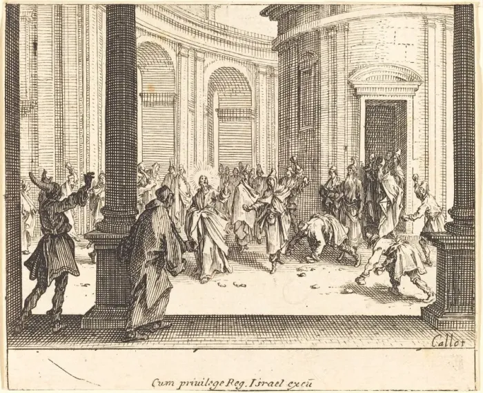 Framed Print : Christ and the Woman Taken in Adultery, 1635. Creator: Jacques Callot Framed Print : Christ and the Woman Taken in Adultery, 1635. Creator: Jacques Callot
