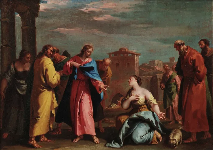 Framed Print : Christ and the Woman Taken in Adultery, 1727-1729. Creator: Ricci, Sebastiano (1659-1734) Framed Print : Christ and the Woman Taken in Adultery, 1727-1729. Creator: Ricci, Sebastiano (1659-1734)