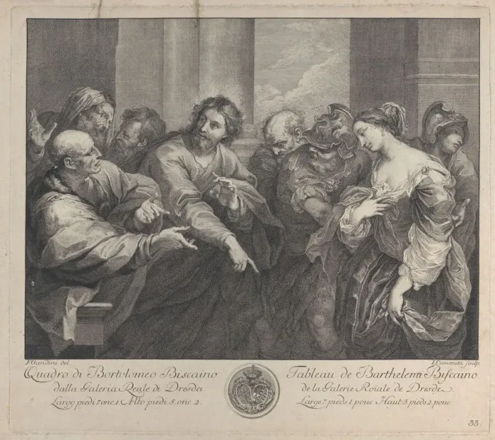 Framed Print : Christ and the woman taken in adultery, 1750-57. Creator: Giuseppe Camerata Framed Print : Christ and the woman taken in adultery, 1750-57. Creator: Giuseppe Camerata