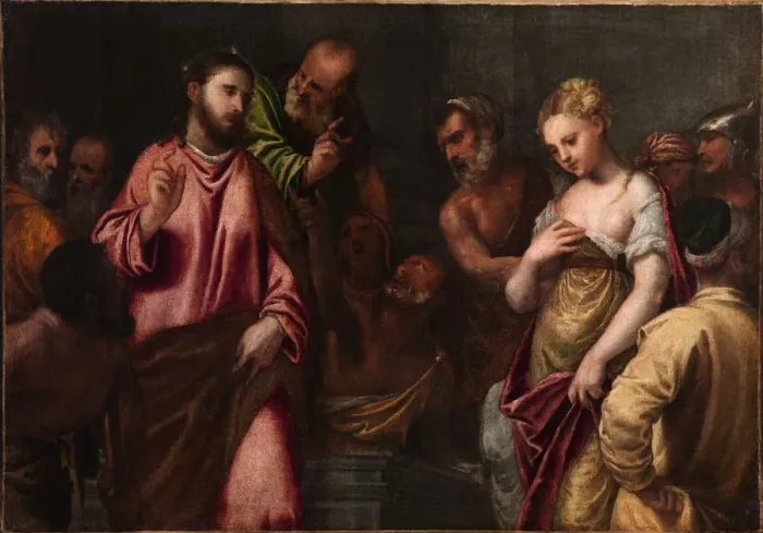 Framed Print : Christ and the Woman Taken in Adultery, c. 1550 Framed Print : Christ and the Woman Taken in Adultery, c. 1550