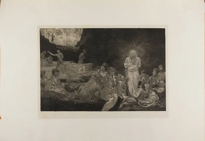 Framed Print : Christ and the Women Sinners, plate thirteen from A Life, 1884. Creator: Max Klinger Framed Print : Christ and the Women Sinners, plate thirteen from A Life, 1884. Creator: Max Klinger