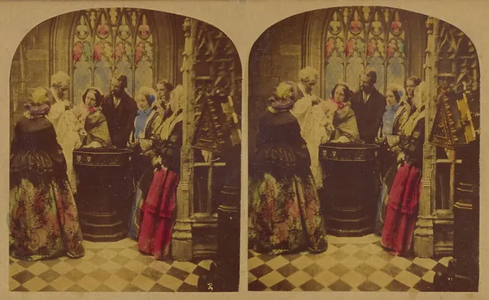 Framed Print : Christening. about 1860. Creator: Joseph John Elliott Framed Print : Christening. about 1860. Creator: Joseph John Elliott