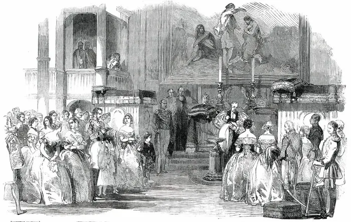 Framed Print : Christening of the Infant Prince Arthur, in the Royal Chapel, at Buckingham Palace, 1850. Creator: Unknown Framed Print : Christening of the Infant Prince Arthur, in the Royal Chapel, at Buckingham Palace, 1850. Creator: Unknown