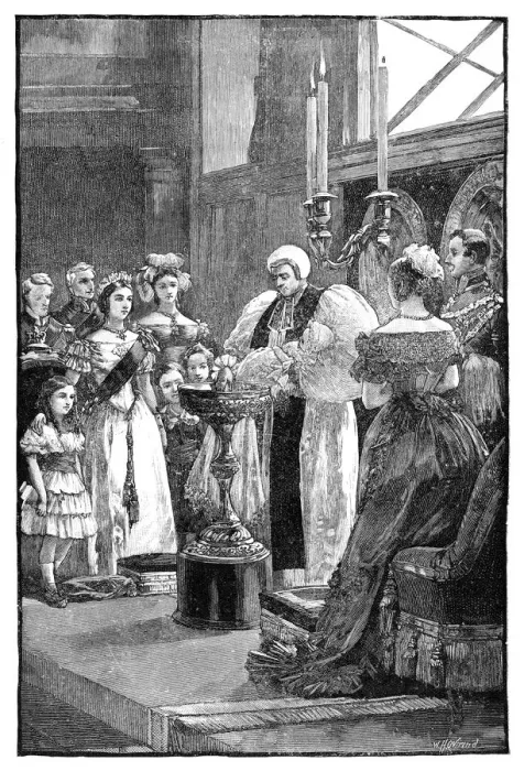 Framed Print : The christening of Princess Louise, c1848, (1900). Artist: William Heysham Overend Framed Print : The christening of Princess Louise, c1848, (1900). Artist: William Heysham Overend