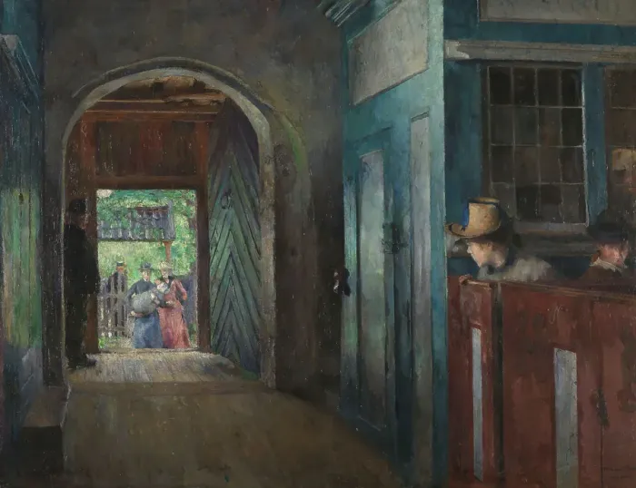 Framed Print : Christening in Tanum Church, 1892. Creator: Harriet Backer Framed Print : Christening in Tanum Church, 1892. Creator: Harriet Backer