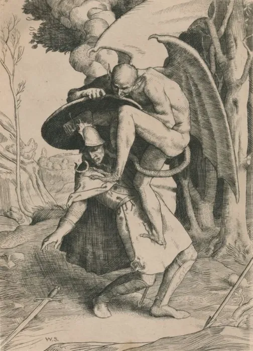 Framed Print : Christian Fights Apollyon, c1916. Artist: William Strang Framed Print : Christian Fights Apollyon, c1916. Artist: William Strang