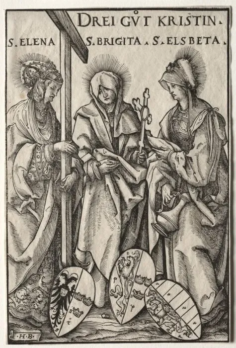 Framed Print : The Three Christian Heroines: Saints Helen, Bridget and Elizabeth. Creator: Hans Burgkmair (German Framed Print : The Three Christian Heroines: Saints Helen, Bridget and Elizabeth. Creator: Hans Burgkmair (German