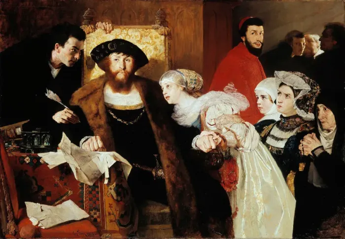 Framed Print : Christian II Signing the Death Warrant of Torben Oxe. Artist: Peterssen, Eilif (1852-1928) Framed Print : Christian II Signing the Death Warrant of Torben Oxe. Artist: Peterssen, Eilif (1852-1928)