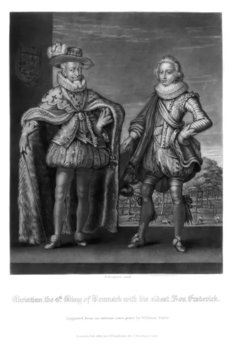 Framed Print : Christian IV, King of Denmark, with his eldest son Frederick, (1816). Artist: Robert Dunkarton Framed Print : Christian IV, King of Denmark, with his eldest son Frederick, (1816). Artist: Robert Dunkarton