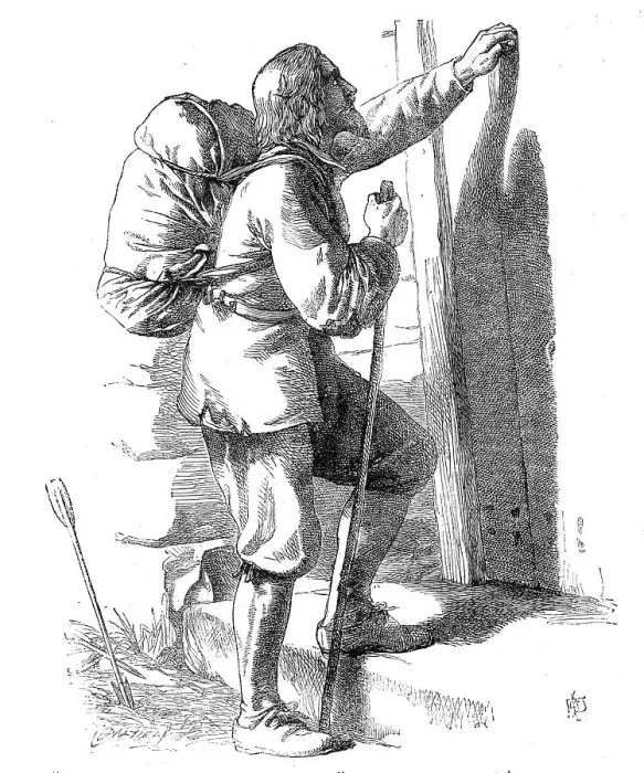 Framed Print : Christian Knocking at the Gate, from The Pilgrim's Progress, 1860. Creator: Unknown. Christian Knocking at the Gate, from The Pilgrim's Progress, 1860. Creator: Unknown Framed Print : Christian Knocking at the Gate, from The Pilgrim's Progress, 1860. Creator: Unknown. Christian Knocking at the Gate, from The Pilgrim's Progress, 1860. Creator: Unknown