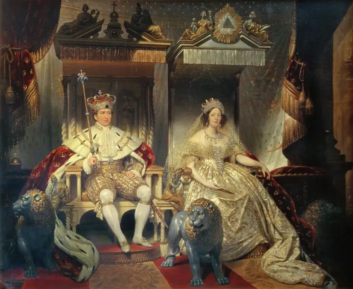 Framed Print : Christian VIII (1786-1848) and Queen Caroline Amalie (1796-1881) in Coronation Robes, 1841. Creator: Joseph-Desire Court Framed Print : Christian VIII (1786-1848) and Queen Caroline Amalie (1796-1881) in Coronation Robes, 1841. Creator: Joseph-Desire Court